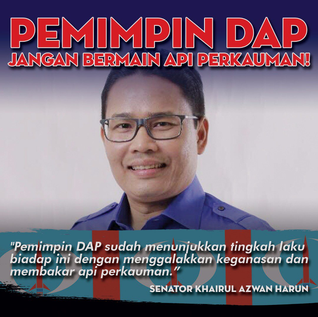 dergawan_sulong's tweet photo. Pemimpin @dapmalaysia Jangan Main Api Perkauman. Senator Khairul Azwan Harun. 
@azwanbro @Khairykj @PPUMOnline @jamawijaafar @ibdil @RRAFIZAL @jeffrisalim @PPUMOnline.
#JomBN #HebatkanNegaraku #BersamaRakyat #KamiPilihBiru #BersamaBN #HebatkanOrangMuda https://t.co/V4nUzSMmeb