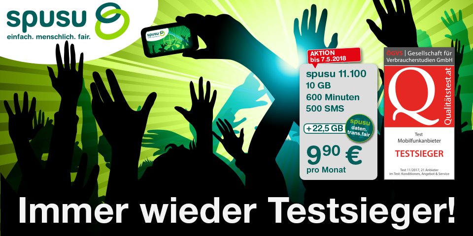 Jetzt schnell sein und den #spusu 11.100 bestellen! Aber Achtung das sensationelle #Angebot ist nur noch bis 7.5. erhältlich😮! Im Paket enthalten sind 10 GB, 600 Minuten und 500 SMS 😍💚 #spusu_at
