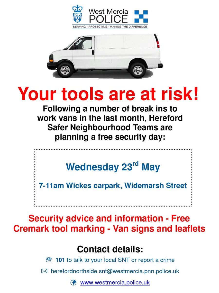 HfdshirePolice's tweet image. Please come along and speak with us about protecting your tools. Free tool marking. Lots of information and advice. #cremark #protectyourtools #toolmarking
