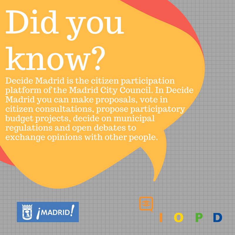oidp_org's tweet photo. #DidYouKnow? … Decide Madrid is the citizen participation platform of the Madrid City Council: https://t.co/u8mcwh8uMP

@DecideMadrid @pabloMP2P @pblcarmona https://t.co/zFwYg0sfbB