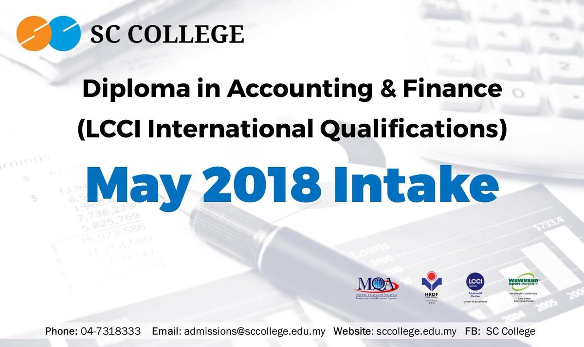 SC_AlorSetar's tweet photo. Get your international qualifications here in our college even you study in Alor Setar ! 

Enrol our LCCI international qualifications programme in May 2018 Intake. Our Diploma in Accounting &amp; Finance programme will start class on 13th May ! https://t.co/Ymatg7P8my