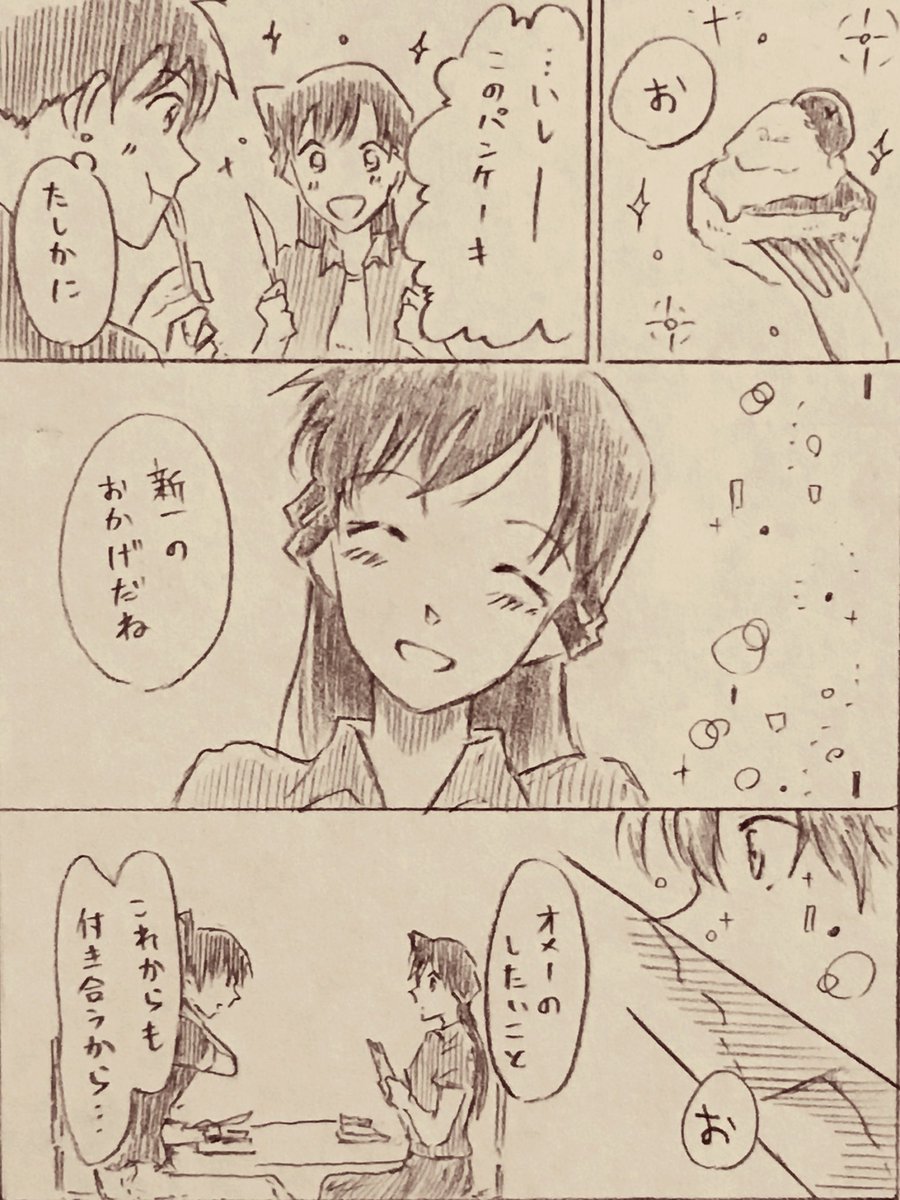 工藤さんお誕生日おめでとうございます。ようやっとお付き合い始められたようで、見守っていた身としては大変安堵しております。これからも蘭ちゃんと共に幸あらんことを…。
漫画はNY編後あたりの二人の気持ちで描きました。 