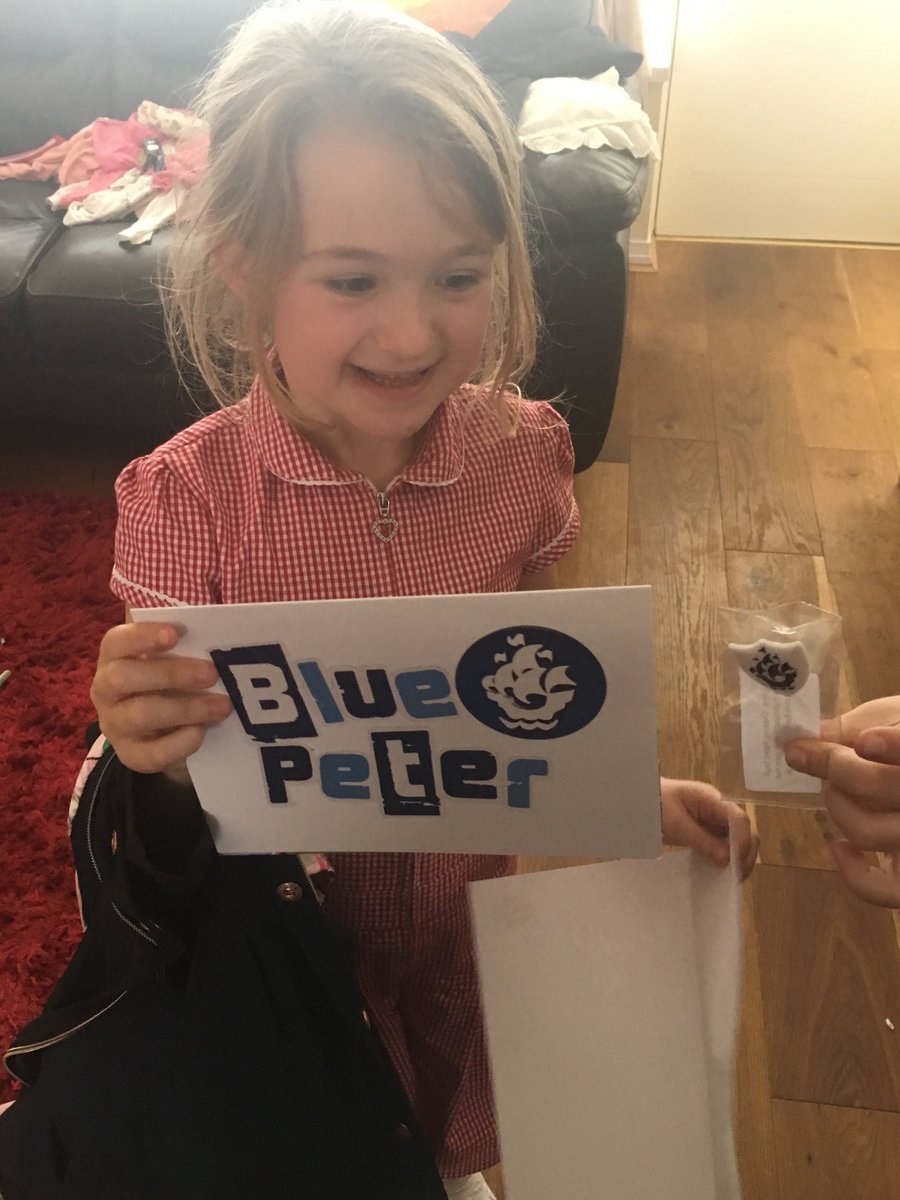 anne_shorty's tweet photo. This girl could not be happier receiving her #CBBCBluepeter badge after school today... it’s been worth the long wait. @YsgolDewiSant https://t.co/8RMMXD5Mnt