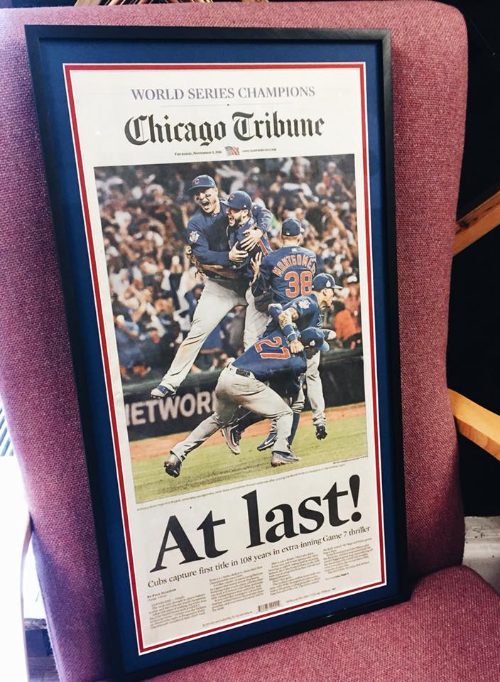 A special day to always keep in mind?! Frame the front page of news paper featuring THE beloved date. 
The 3rd of November 2016, Chicago and to honor the colors of the Cubs. Curious to know the story behind this? Me too...🤔#Chicagocubs #Chicagotribune #Specialday #memories