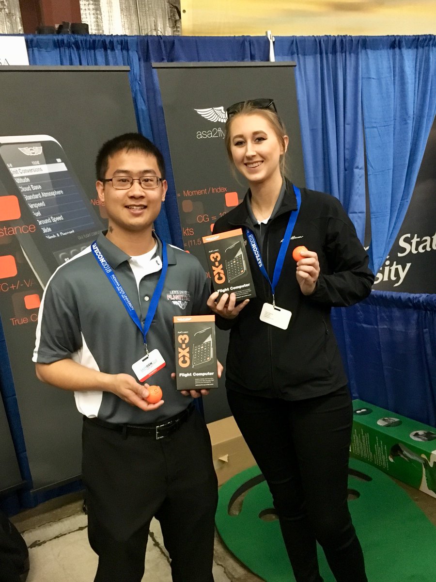 ASA2FLY's tweet photo. Congratulations to Raymond Sanchez and Taylor Klein from Lewis University. They both won new CX-3 Flight Computers at #NIFA #SAFECON2018 2018. https://t.co/JifGGkzjWT