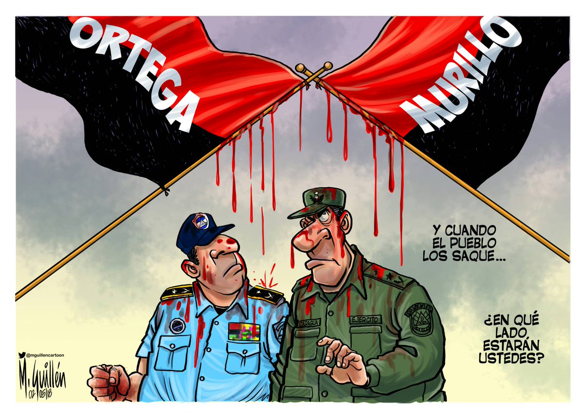 laprensa's tweet photo. Con el pueblo o contra el pueblo: el gran dilema que enfrentan la Policía y el Ejército de #Nicaragua. ¿Qué te parece #LaCaricatura de hoy de Guillén? ➡ https://t.co/b3ePdoGrLy  #SOSNicaragua https://t.co/2bI2veIJpY