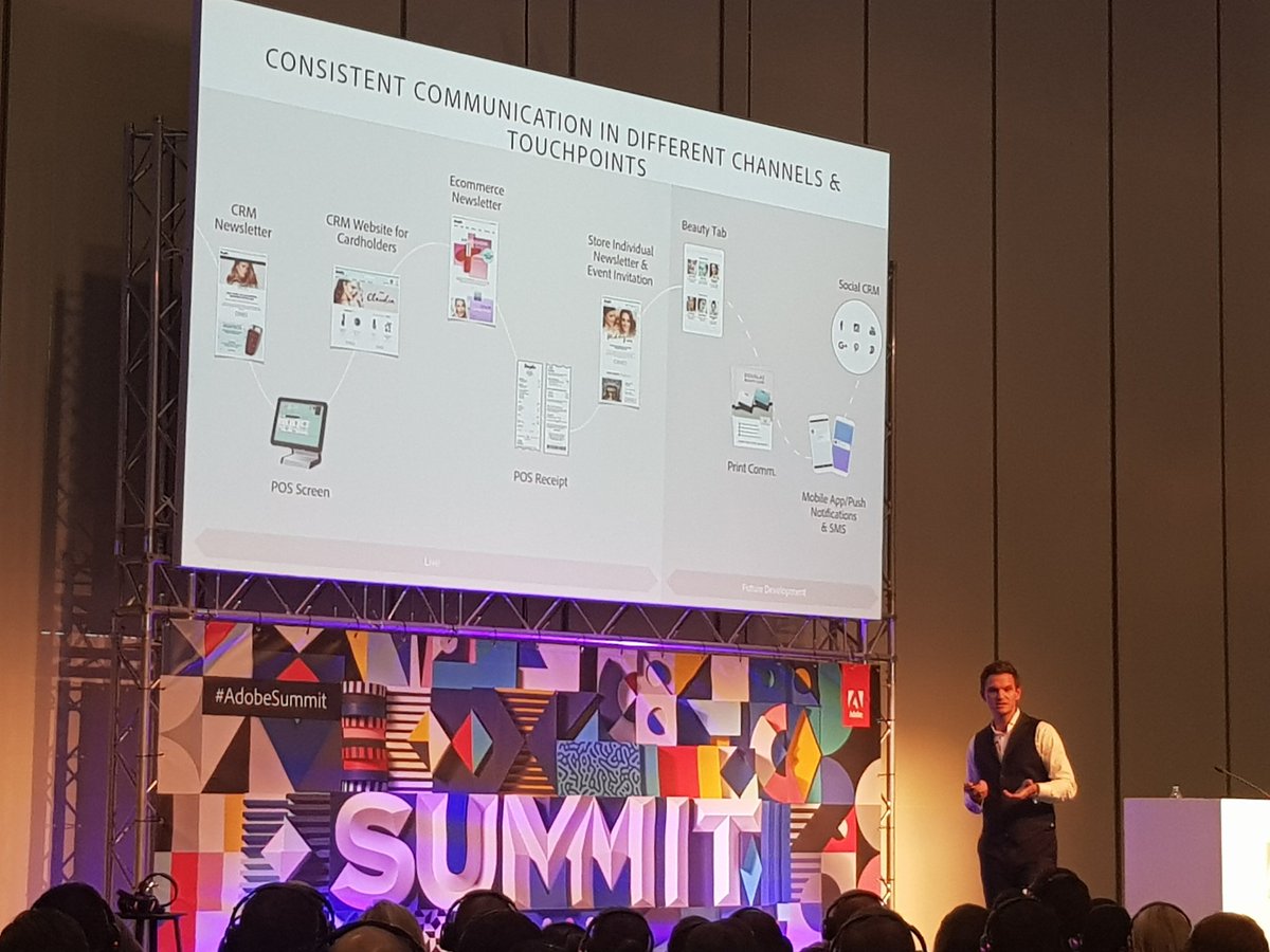 ChandraMostov's tweet photo. @julian_griessl from #douglas giving  a great presentation on a hyper personalised omni channel program built together with @wunderman based on @adobe technology #AdobeSummit https://t.co/wZOFwOPVxg