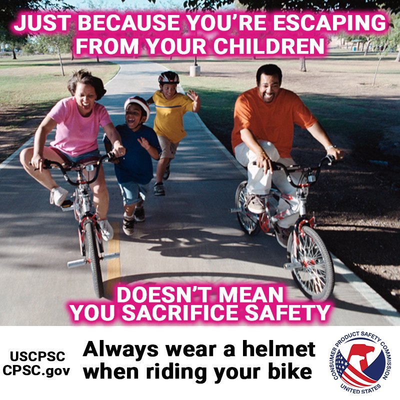USCPSC's tweet image. Always wear a helmet when riding a bike #BikeMonth #bikenyc #bikedc #ThursdayThoughts