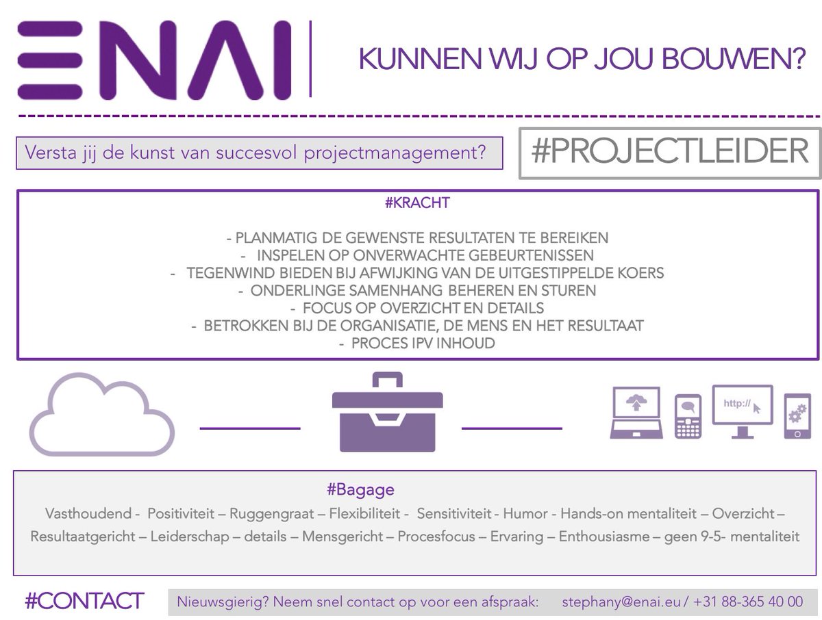 Kunnen wij op jou bouwen? Wij hebben een openstaande vacature #Projectleider!

Versta jij de kunst van succesvol projectmanagement? Maak snel kennis met ENAI!

#vacature #uitdaging #bouwen #kracht #TEAMENAI #Kans !