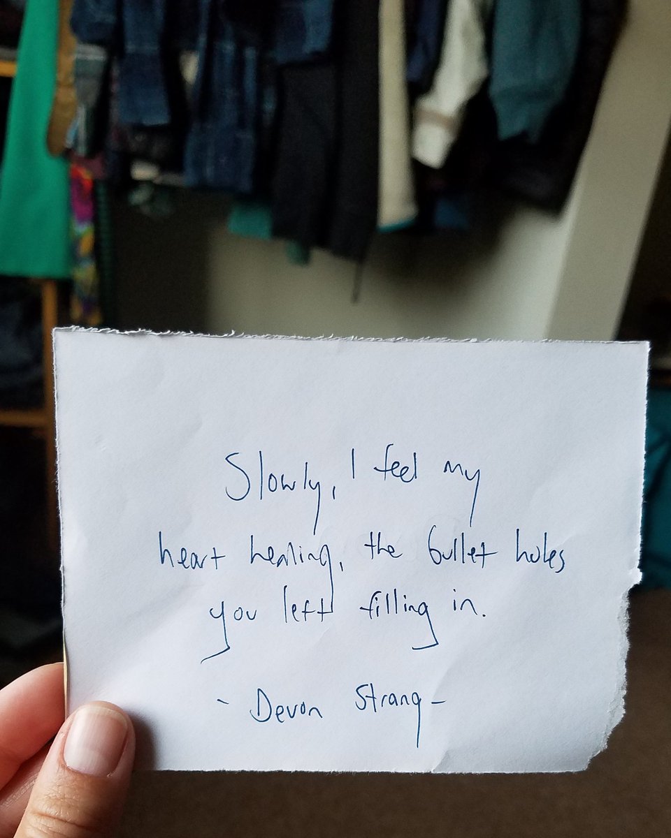 devonstranger's tweet photo. Daily Haiku 1002. (c) Devon Strang
"Slowly, I feel my
heart healing, the bullet holes
you left filling in."
#haiku #dailyhaiku #devonstrang #poet #poem #poetry #write #writer #writing #love #slow #slowly #heal #healing #heart #bullet #bullets #bulletholes https://t.co/aZiJEZwWQ1