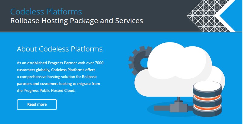 Codeless_HQ's tweet photo. Are you looking to migrate from the @ProgressSW Public Hosted Cloud before it closes on the 24th of May 2018? As a #Rollbase partner, we have an attractive alternative available for the community to use. Both US and UK data centres available. Read more https://t.co/7lgum1uZdd https://t.co/gKOMqf7GIr
