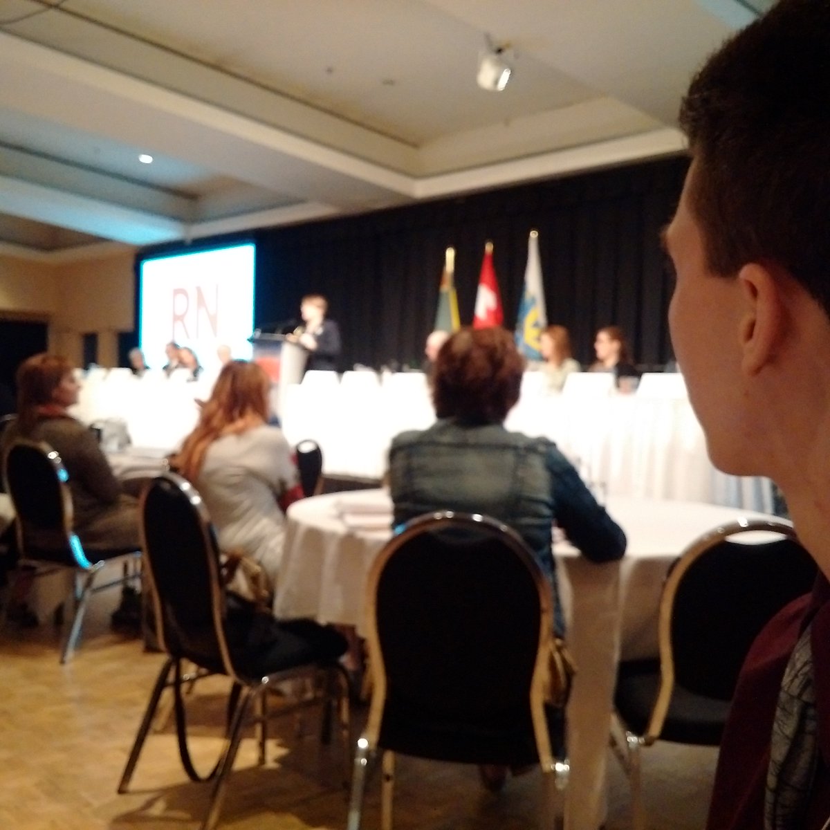 JaydenMeville's tweet photo. Cute photo of @TrisDigs and I @ our FIRST EVER SRNA AGM!!!!  @SRNAdialogue #next100years #SRNAconf2018 #studentnurseleaders @CNSA1 thx @JuneLeila1 for the candid! https://t.co/J5od7i4QPV