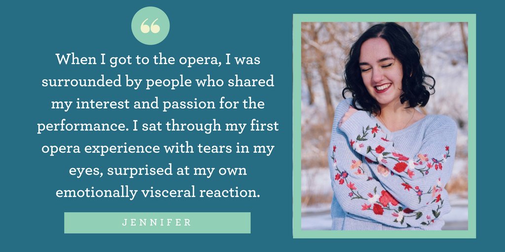 CanadianOpera's tweet photo. Finding your way alone in a new city is tough. For Jennifer, going to the opera became an opportunity to break out of her shyness and realize her passion. Read her story here >> https://t.co/QTGih8iaAW #MyOperaStory #OperaUnder30 https://t.co/9i4mWuneGV