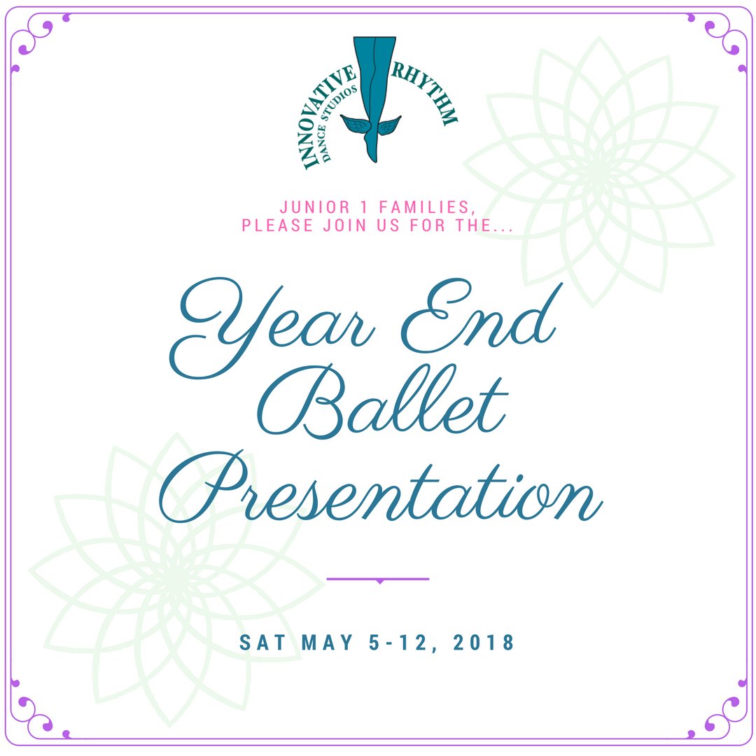 Junior 1 families, your dancers will give and in-class ballet presentations during the last 15 min of their class during Sat May 5- Sat May 12. Please see your invitation given at the studio for more information. #IRDance #BalletClass #DanceRecital #KidsWhoDance #Etobicoke