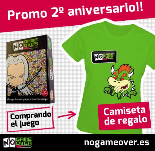 #Frikis, #Jugones y #Gamers que aún no tenéis No Game Over. Estáis de suerte, porque para celebrar nuestro 2º aniversario os lleváis de #regalo una pedazo de camiseta si compráis nuestro #juegoDeMesa de #videojuegos en el siguiente enlace: nogameover.es/2-aniversario-…