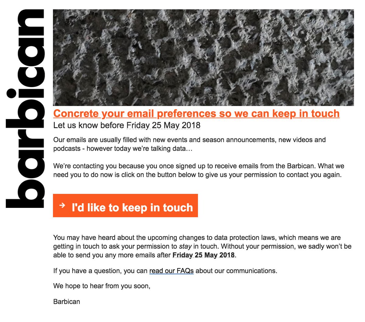 stephanwcg's tweet photo. Hello @BarbicanCentre, can you pretty please got back to legal and let them know that they don't need consent to contact their members, we already have an agreement in place! I'd rather not have to go through this... ๐#GDPRProblems #BadLegalAdvice https://t.co/seZUpLQMvu