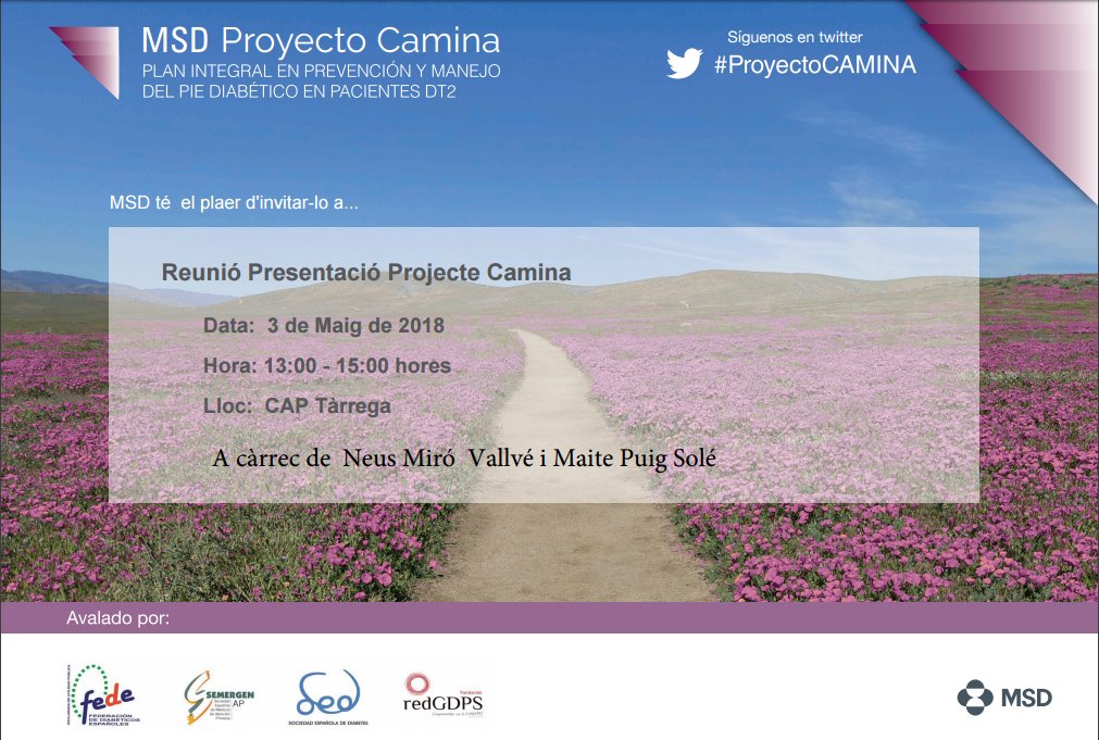 redGDPS's tweet image. #ProjecteCamina esta en el marco del "Pla integral de prevenció i maneig del Peu #Diàbetic"
#ProyectoCamina #CaminaLleida
Material en:  redgdps.org/projecte-camin…