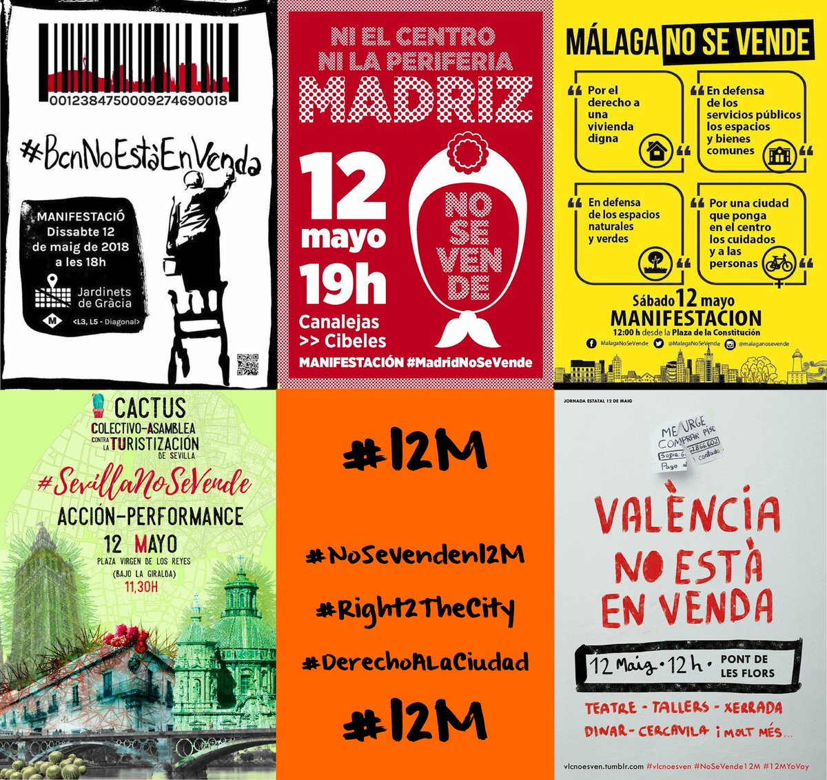 Junt@s por el #DerechoALaCiudad #Right2theCity. Las ciudades y nuestras vidas #NoSeVenden12M #12MYoVoy

#BarcelonaNoEstaEnVenda 
#MadridNoSeVende 
#MálagaNoSeVende
#VlcNoEsVen
#SevillaNoSeVende

Y muchas más! Difunde! 📲