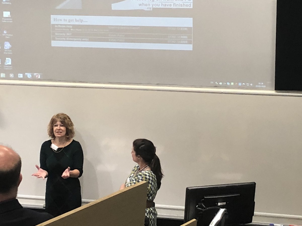 UoEEduInc's tweet photo. .@sueprince going over the pros and cons of the lecture theatre that we’re holding our #SpacesExeter symposium in! https://t.co/Jm4Hu5ge7S
