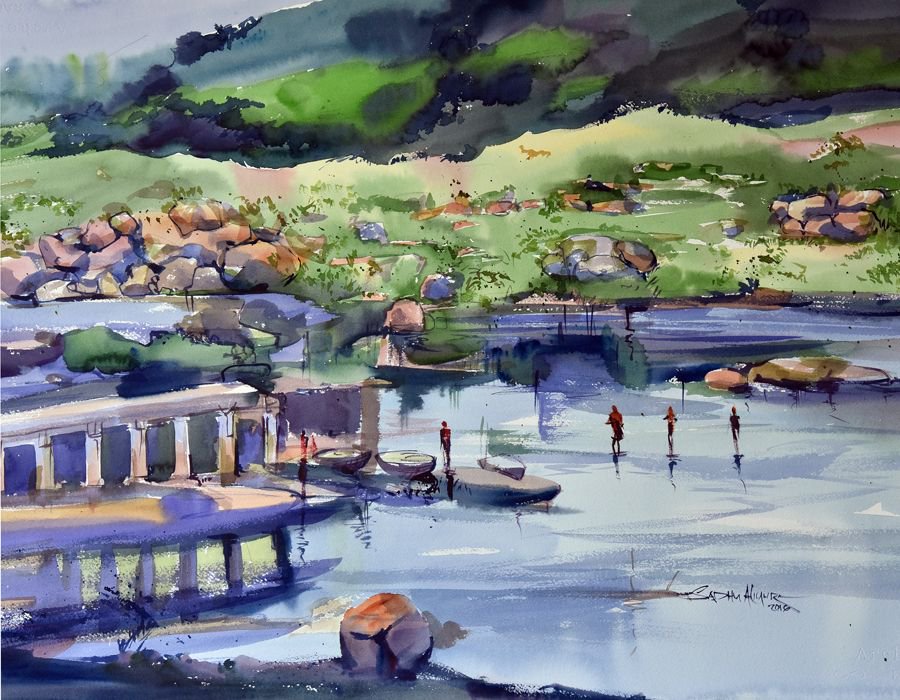 RangDeStudio's tweet photo. 'Thungabadra'⠀
Watercolor painting by #SadhuAliyur⠀
See Here: https://t.co/WBDgvHnasO

#colorinstudio #watercolorpainting #paintings #art #artist #Decor #FineArts #thungabadra #river #dam #fields #deep #bliss #artstudio #InstaArt #CommissionedArt https://t.co/mrCxpct8EK