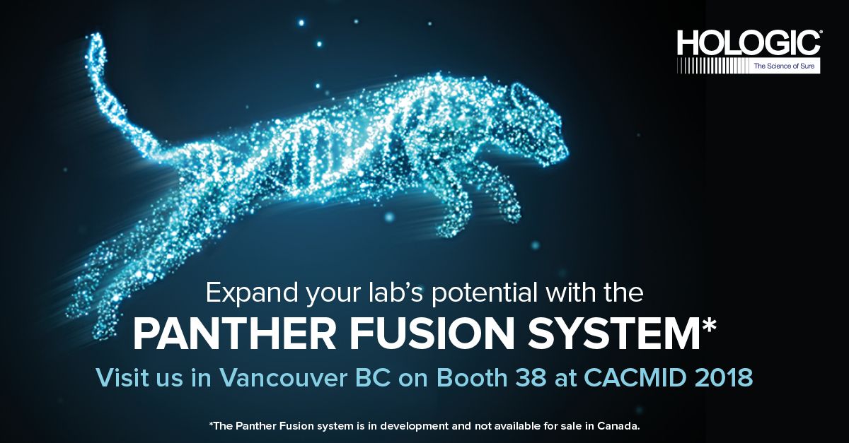Hologic's tweet image. We&apos;re in the #CACMID Exhibition Hall today offering demonstrations on our soon-to-be released Panther Fusion system . Why not come and find out more on Booth 38?
