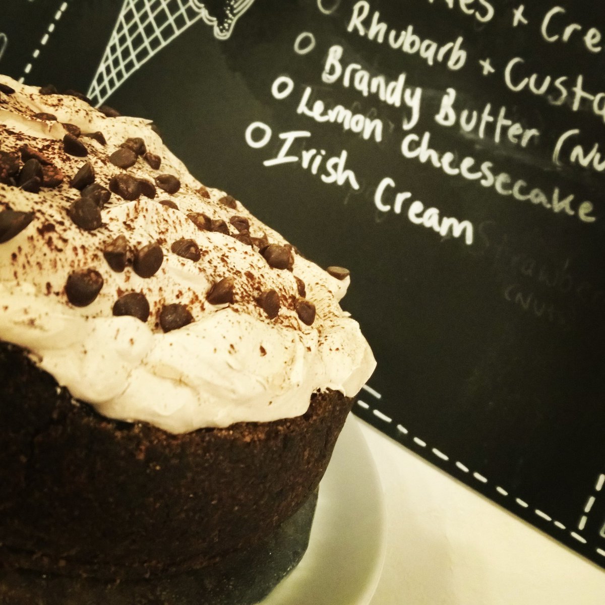 Mississippi Mud Pie! Cookie Biscuit Crust, Chocolate Brownie inside topped with whipped cream! #vegan #veganbakery #vegancake #bakery #northernquarter #manchester