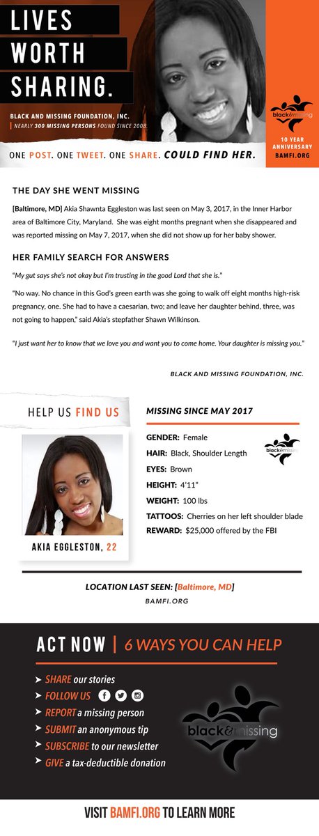 BAM_FI's tweet photo. #Baltimore, #Maryland: TODAY marks 1 year since Akia Eggleston was last seen.
Akia AND her son remain #MISSING.
#HelpUsFindAkia https://t.co/QDDjsbsFmk