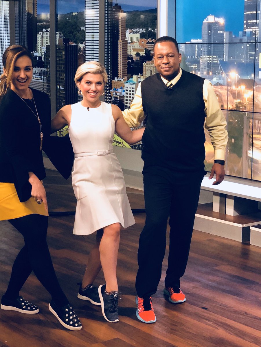 KDKAHeather's tweet photo. Swap the heels and loafers for sneakers today! It’s Running Shoe Day ahead of the @PGHMarathon! @RonSmileyWx @CelinaPompeani and I are gonna have our own foot race as soon as we’re off the air! https://t.co/bqbWvEcspb