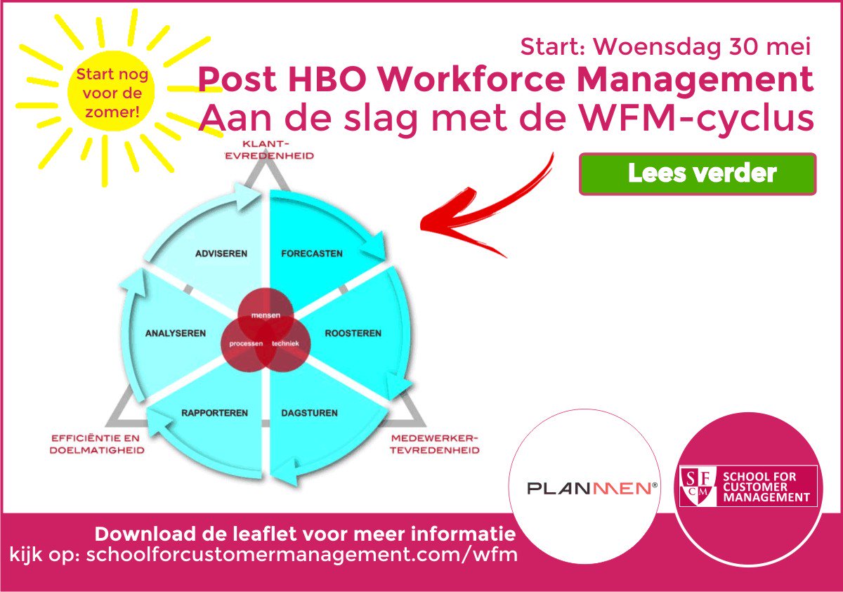 Nog voor de zomer beginnen met je eigen ontwikkeling? Op 30 mei start er weer een Post HBO opl. Workforce Management. De eerste 4 collegedagen vallen nog voor de zomervakantie waardoor je met een gerust hart op vakantie kunt! wqd.nl/CrWl #wfm #sfcm #planmen