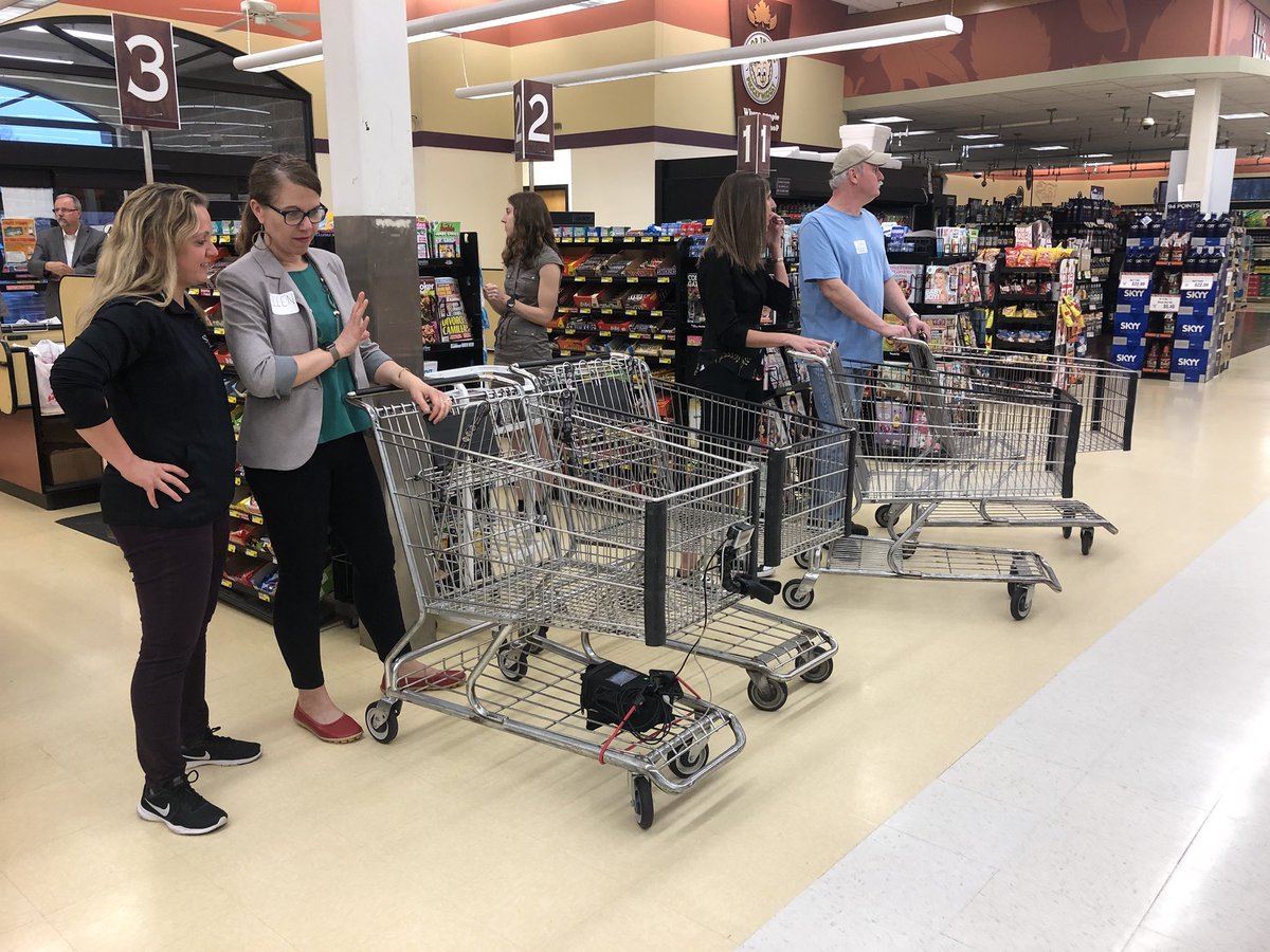 KalieGreenberg's tweet photo. Contestants getting ready for the #SupermarketSweep. 2 minutes to fill their carts with $500 worth of items. @statebankofcp https://t.co/dsfe8ZmksJ