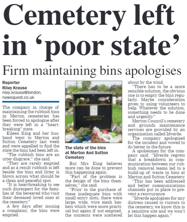 Anger over state of Merton and Sutton cemetery
#MuckyMerton #SuttonBinShame **Double Whammy**
wimbledonguardian.co.uk/news/16198912.…