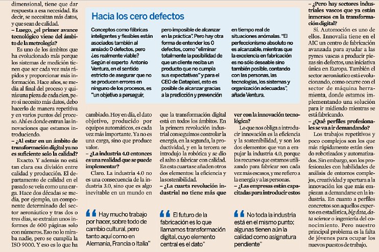 Innovalia_group's tweet image. ¿Es la #Fabricación0Defectos realmente viable? Gracias a @expansioncom por una entrevista genial en la que Toni, CEO de #Datapixel habla de #Industria40 de #Metrologia, de #Metromeet2018 y de muchas mas cosas!