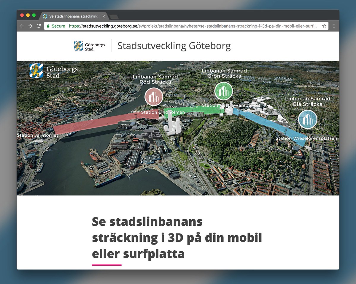 Agency9's tweet photo. Visualise @Goteborgs_Stad's Gondola Line in 3D! 🚡🚡🚡 Visit the Urban Planning Dept's project page, in Swedish, with a link to the #CityPlanner project: https://t.co/a7UGS68C2I #linbana #GöteborgsStad @VartGoteborg https://t.co/jAP1G060Nb