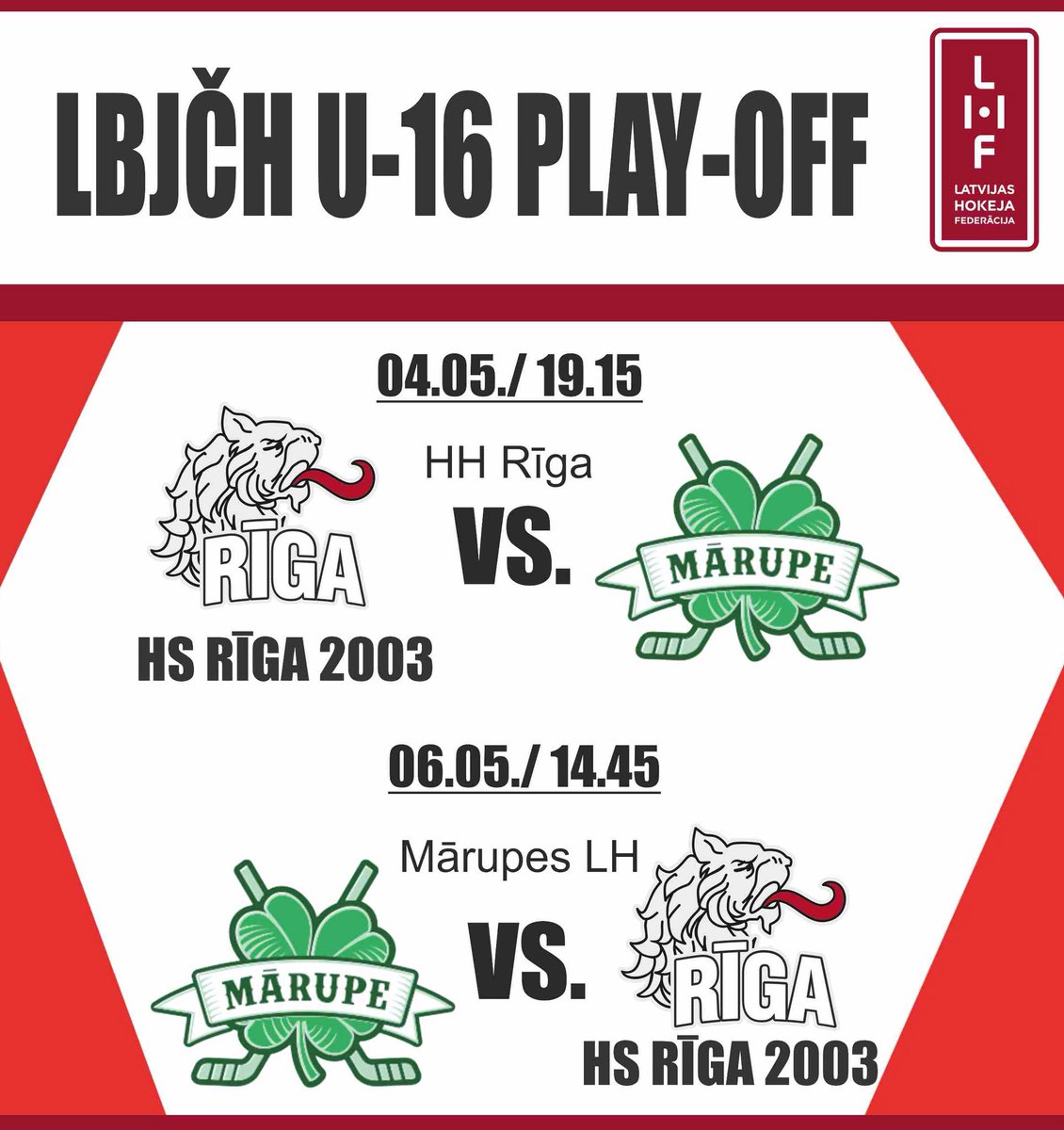 hsrigahockey's tweet photo. Rīt startē @lhf_lv LBJČH U16 grupas izslēgšanas spēles. #hsriga2003 par iekļūšanu finālā sacentīsies ar HS Mārupe. Pirmā spēle savā laukumā! Nāc un atbalsti! #hsriga #vienakomanda #lauvāsuzvarasspēks #playoffs https://t.co/AU1zMUS8yq