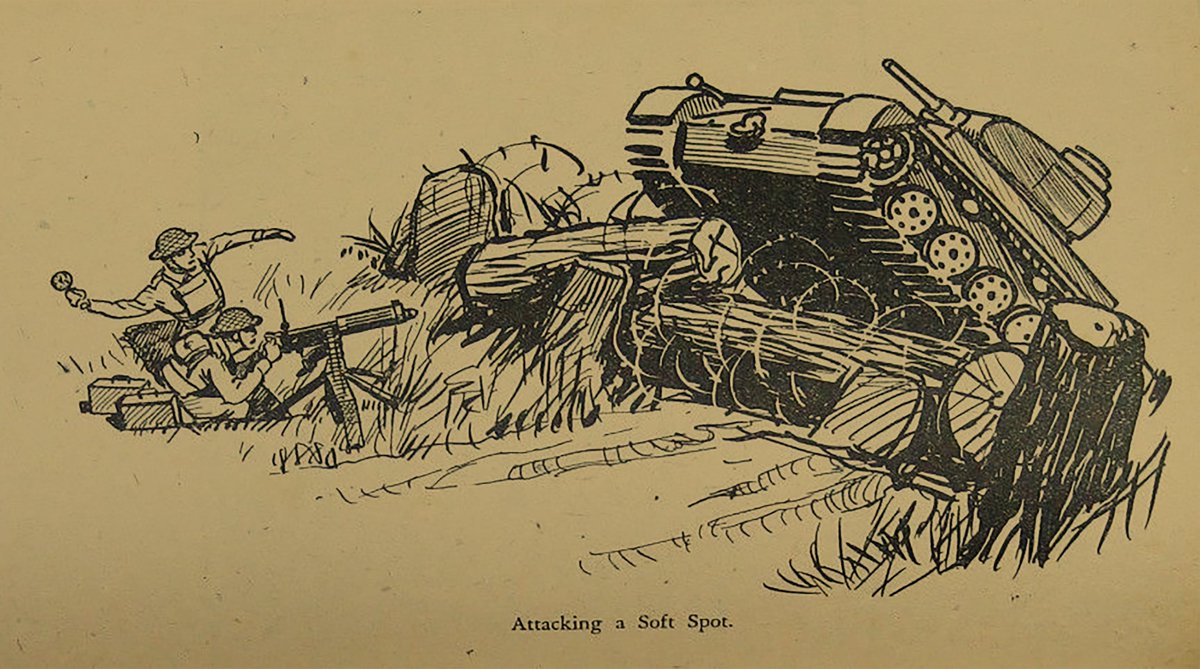 #WW2 #homeguard I love these spirited cartoons from WWII Training Manuals - 'Attacking a Soft Spot'. Know Your Weapons No.3. Anti tank Weapons. Nicholson &amp; Watson.