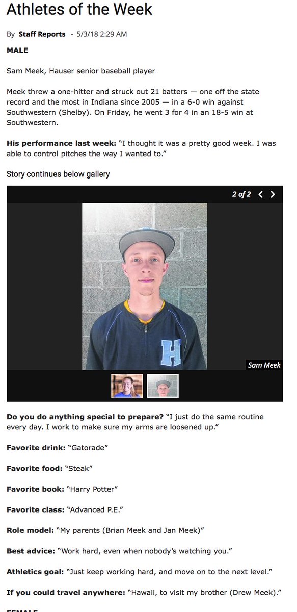 HauserBaseball's tweet photo. Congratulations to Sam Meek for being named The Republics Male Athlete of the Week. The Baseball Team would like to also congratulate Tessa Sims for being named The Republics Female Athlete of the Week. Good week for the Jets!
#JetsAthletes #JetsBaseball #JetsSoftball #JetsPride https://t.co/yohGw5PjWy