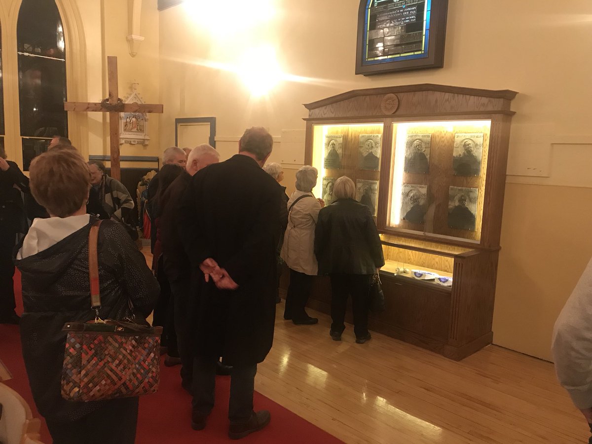 StBonaventures's tweet photo. Last night we hosted The Art of Gerald Squires “A Symposium” with Des Walsh, Tom Dawe, George Horan and Boyd Chubbs. It was a great night of reflection on Mr. Squires, his work and his contribution to Newfoundland. It concluded with a viewing of the Canadian Martyrs sculptures. https://t.co/4sY6iZo6Sb
