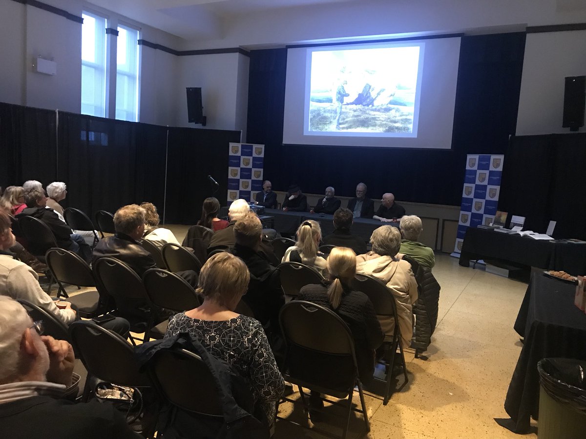 StBonaventures's tweet photo. Last night we hosted The Art of Gerald Squires “A Symposium” with Des Walsh, Tom Dawe, George Horan and Boyd Chubbs. It was a great night of reflection on Mr. Squires, his work and his contribution to Newfoundland. It concluded with a viewing of the Canadian Martyrs sculptures. https://t.co/4sY6iZo6Sb