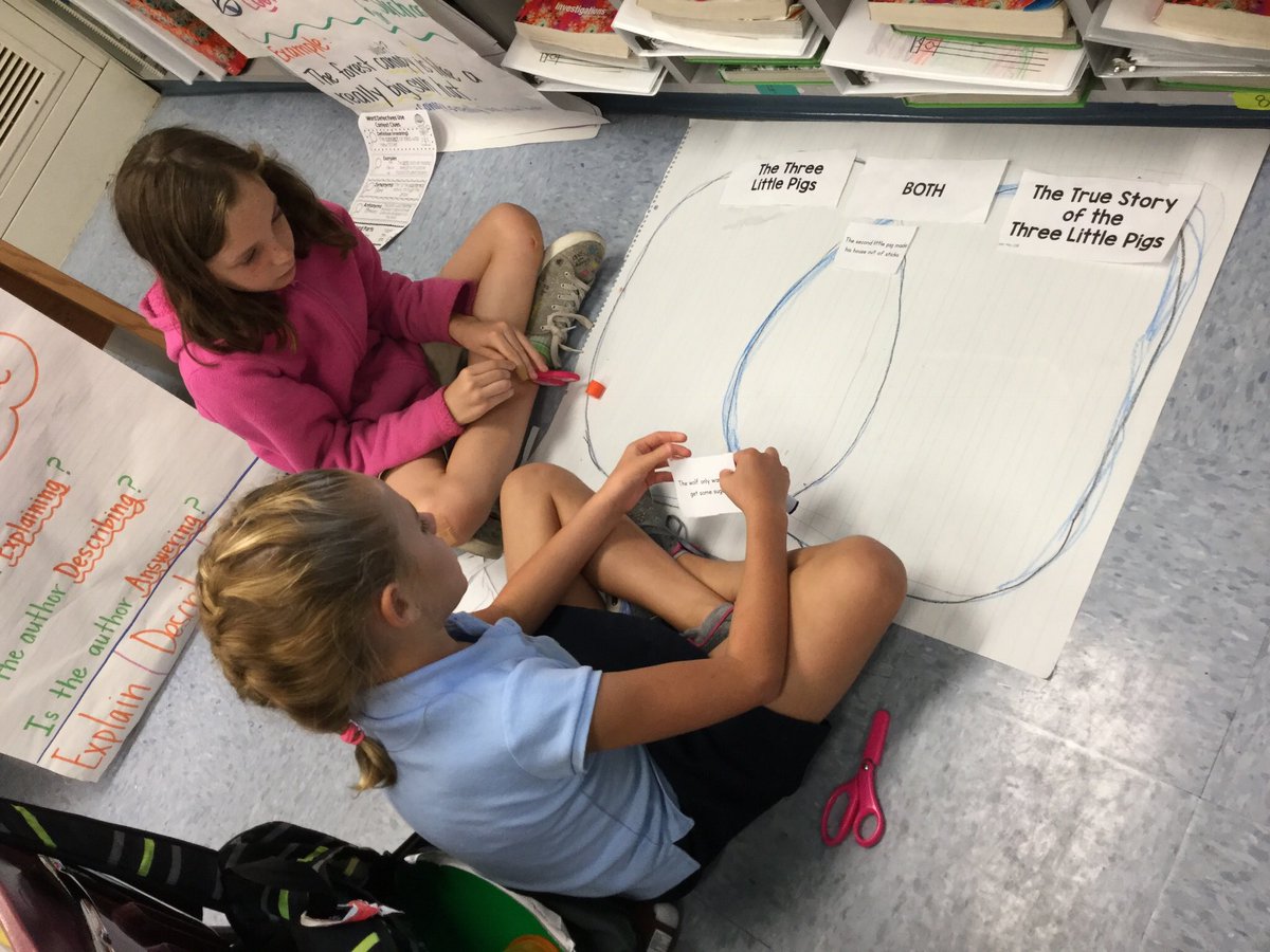 2ndGradeTeamVES's tweet photo. Practicing comparing and contrasting two similar texts. These students are explaining their thinking to their partners! @VineyardsVipers @2ndGradeTeamVES https://t.co/aUOhQhQyg4