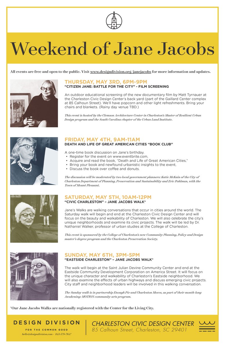 Tonight check out documentary "Citizen Jane: Battle for the City" at the Charleston Civic Design Center's backyard, 85 Calhoun. Bring your chairs...they have popcorn!