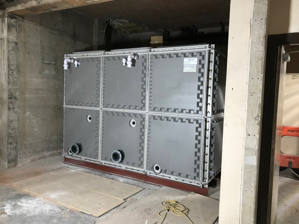 PurStorage's tweet photo. Tank of the day: 3x3x2m high totally internally flanged sectional tank, This project required a totally internally flanged tank, allowing our engineers to assemble the tank from the inside, due to limited space available, sterilisation was carried out by @purewaterenvi https://t.co/y5hsgGHp19