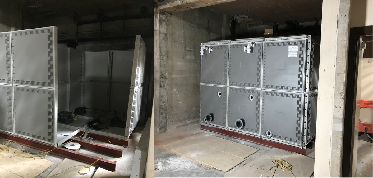 PurStorage's tweet photo. Tank of the day: 3x3x2m high totally internally flanged sectional tank, This project required a totally internally flanged tank, allowing our engineers to assemble the tank from the inside, due to limited space available, sterilisation was carried out by @purewaterenvi https://t.co/y5hsgGHp19