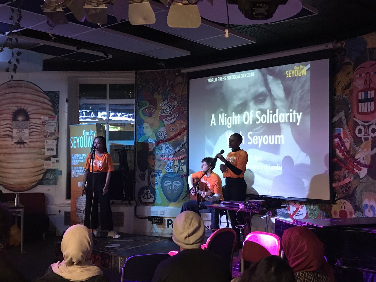 vanessatsehaye's tweet photo. In spirit of #WPFD18, I organised a night of solidarity with my uncle, my hero, Seyoum Tsehaye who has been imprisoned without a trial since 2001. The government wanted to silence him but as long as we continue to make noise, they will never win. Join us!!! https://t.co/meoQtBsHsp