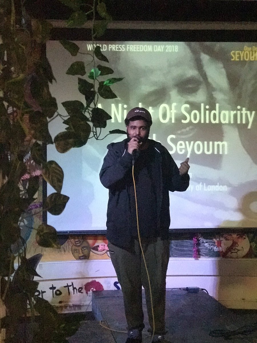 vanessatsehaye's tweet photo. In spirit of #WPFD18, I organised a night of solidarity with my uncle, my hero, Seyoum Tsehaye who has been imprisoned without a trial since 2001. The government wanted to silence him but as long as we continue to make noise, they will never win. Join us!!! https://t.co/meoQtBsHsp