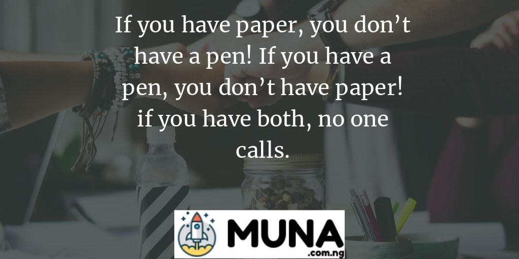 If you have paper, you don’t have a pen! If you have a pen, you don’t have paper! if you have both, no one calls.

#business247 #businessasamission #businessasusual #businessstore #businesswomeninthemaking #BusinessNotebook #businesshosting #businesswomanlife #businessdeal