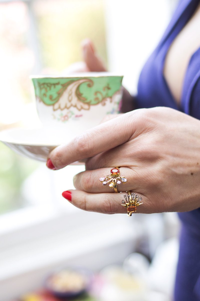 LeSterJewellery's tweet photo. The stunning ‘Burst Rings’ having even more of an impact when worn together, worn by artist and founder or @artcanorg @kateenters can be viewed by following the link in our bio. .
.
@DeLaMarePR 
#lester #lesterjewellery #artcanorg #artcan #jewellery #london #delamarepr https://t.co/NLBkWgrH1B