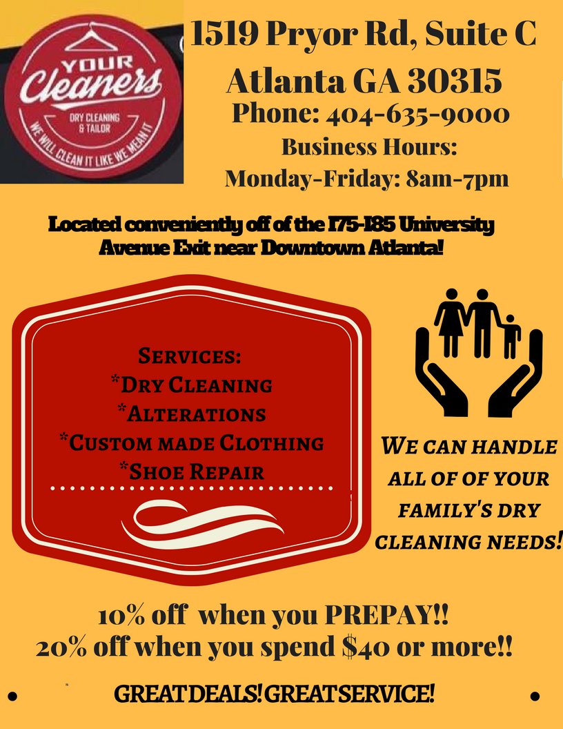 <a href="/YourCleanersATL/">Your Cleaners</a> would love to be part of your Special Day! We offer Wedding Gown &amp; Tuxedo Pressing and Alteration. Give us a call today: 404-635-9000! #YourCleaners #BlackOwnedBusiness #DryCleanersATL