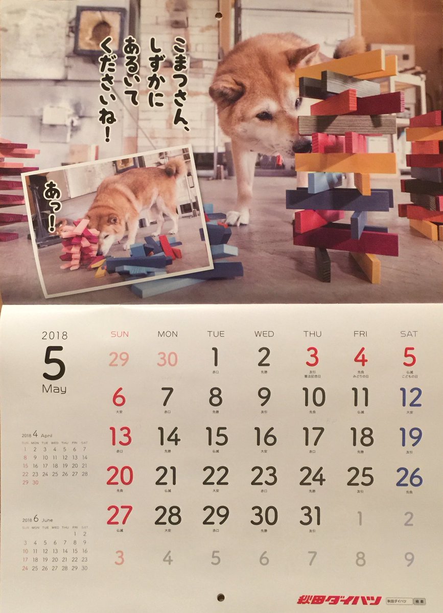 コマツソウイチ 秋田ダイハツさんが作ってくれたカレンダーは5月がお気に入りです
