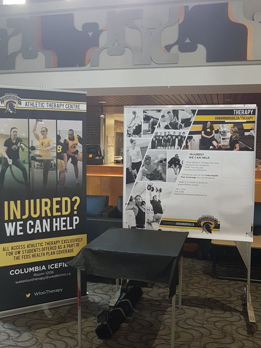 Wlootherapy's tweet photo. Athletics open house in the SLC. Stop by our booth for info on Athletic Therapy appointments for your aches, pains and injuries this term. https://t.co/IjdLrNJzhJ