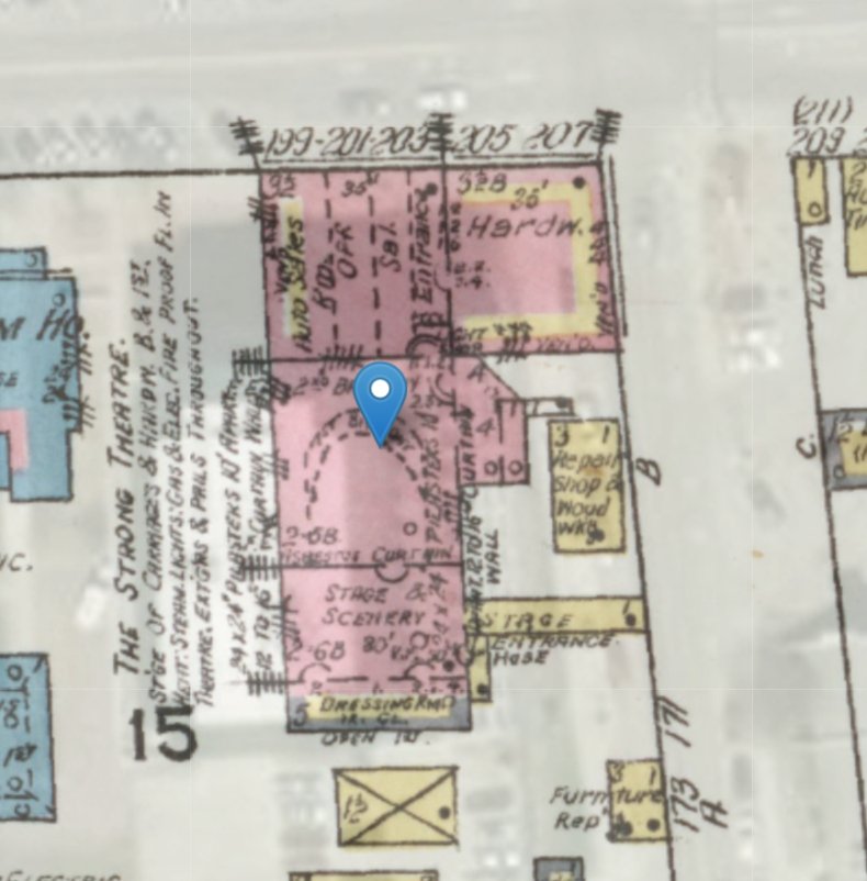 mappingvermont's tweet photo. #tbt to the Strong Theater in #btv in 1919. Corner of South Winooski and Main- burned in 1971. #sanbornmaps #vt https://t.co/9nPKQQwbri https://t.co/O51eQyUp55